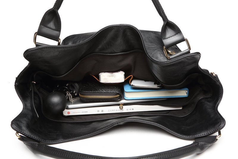 ITSCOSY Women Tote Bag Handbags PU Leather Fashion Hobo Shoulder Bags with Adjustable Shoulder Strap, L, Black - Image 3